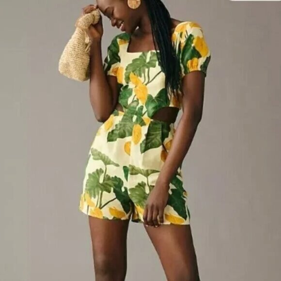 NWT FARM RIO Cutout Tie-Back Linen Blend Romper Size S - Picture 2 of 9